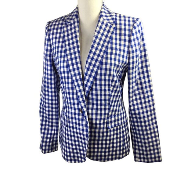 J. Crew NWT Campbell 100% Linen Blazer Jacket Blue White Gingham Size 4 - Picture 1 of 9